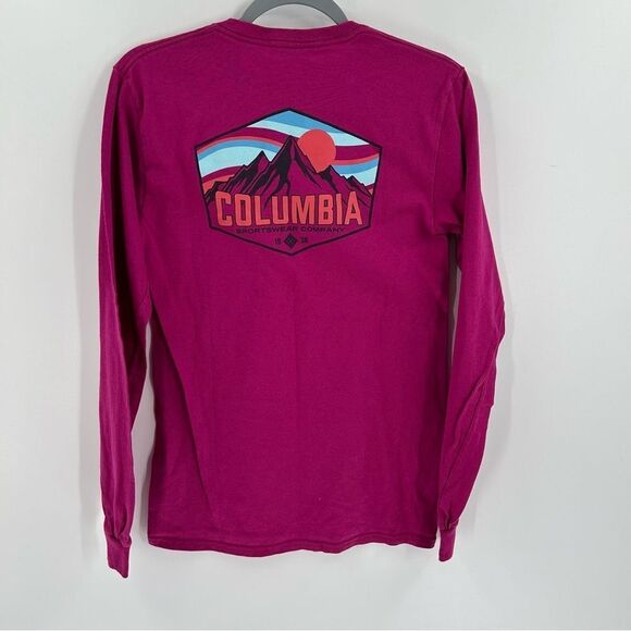Men's Columbia Sportswear Graphic Pink Long Sleeve Brand Logo Tee Small - Picture 2 of 6